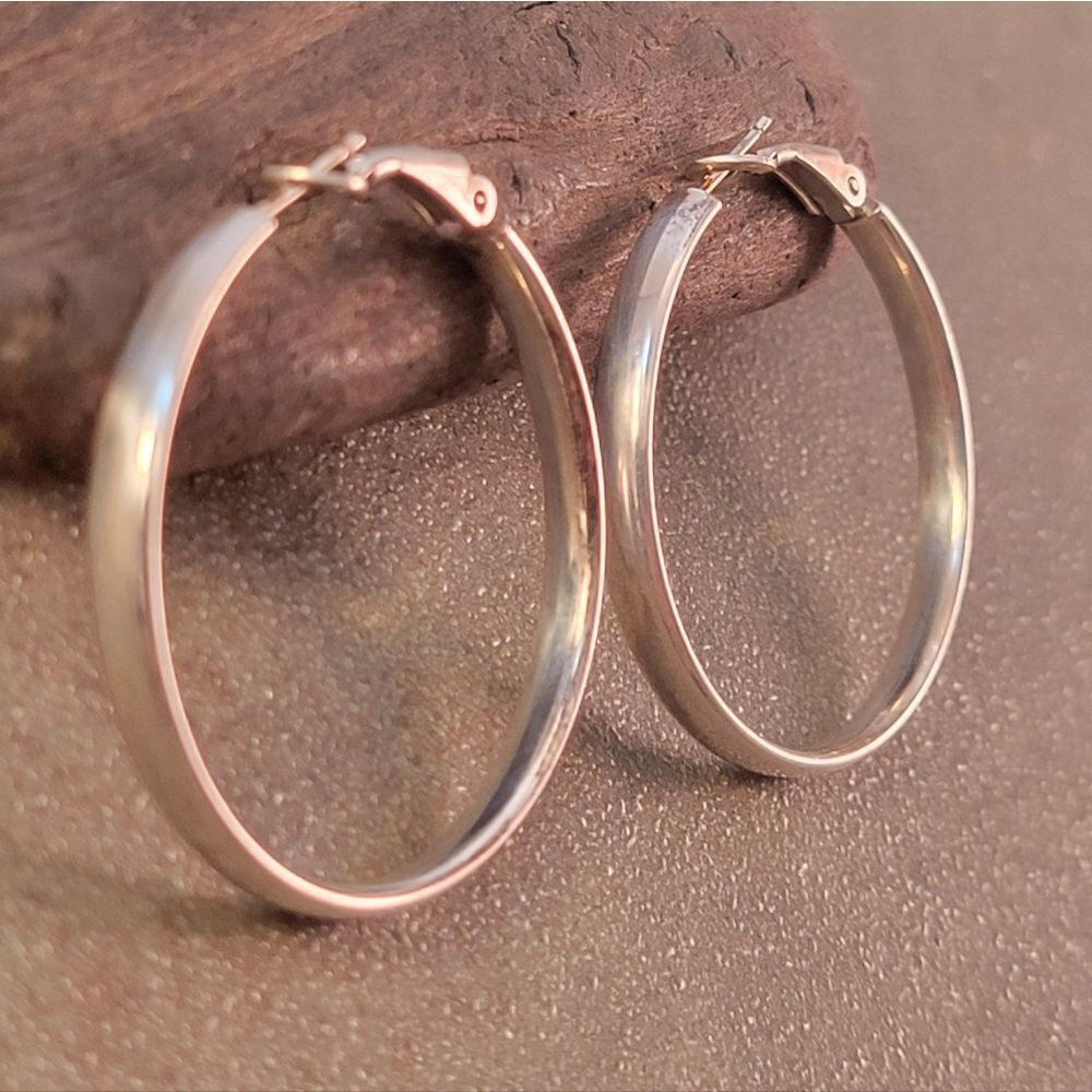 Sterling Silver 1 1/2" Hoop Earrings - Picture 2 of 7